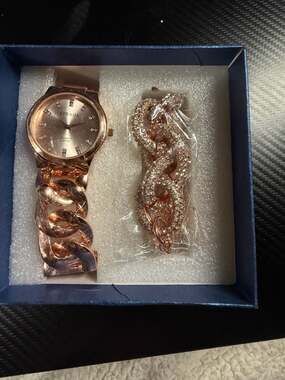Strada Rose Gold-Tone Chunky Chain Watch and Crystal Bracelet Set